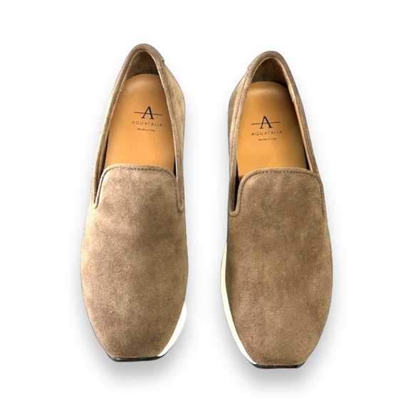 AQUATALIA ♦️SALE Taupe Suede Leather Weatherproof Casual Slip Ons NWT  SZ 5 - Picture 4 of 13